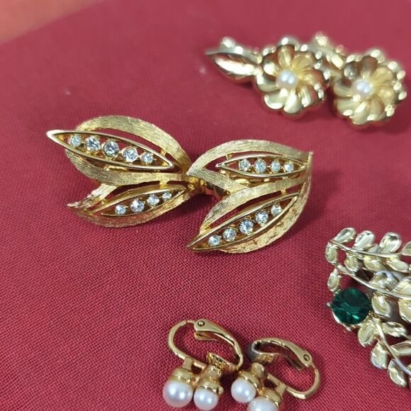 Lot of costume jewelry, gold clip on earrings, vintage, petals stones - Picture 4 of 6